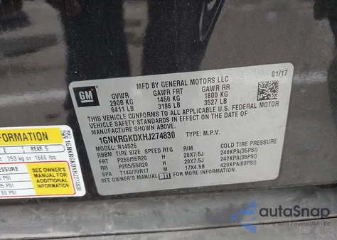 2017 Chevrolet Traverse 1Lt z USA, uszkodzony, nr VIN 1GNKRGKDXHJ274830